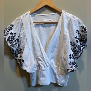 MAEVE by anthroplogie wide embroidered sleeve faux-wrap tunic